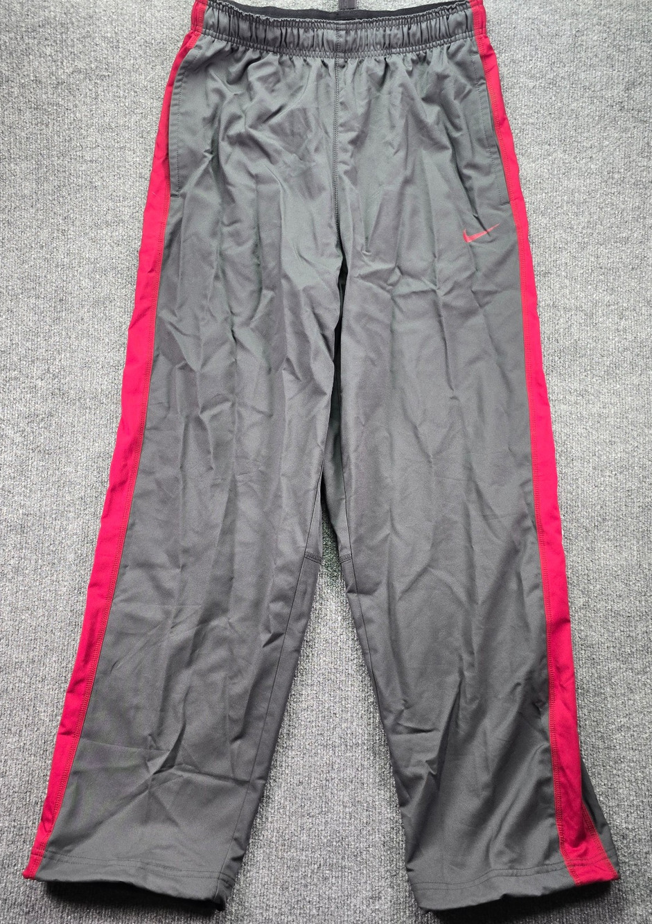 Nike Dri Fit Track Pant Mens Medium Gray Red Training Warmup Athletic Drawstring